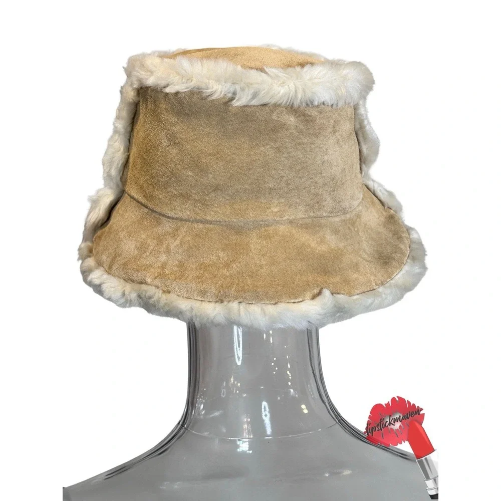 Wilsons Leather‎ Bucket Hat Cap S/M Tan Sherpa Lined Suede Leather